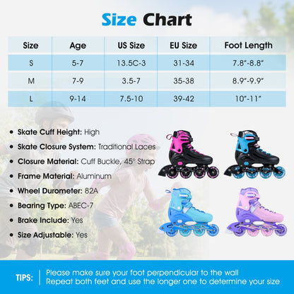 Adjustable Light-Up Kids Inline Skates Ages 9-14