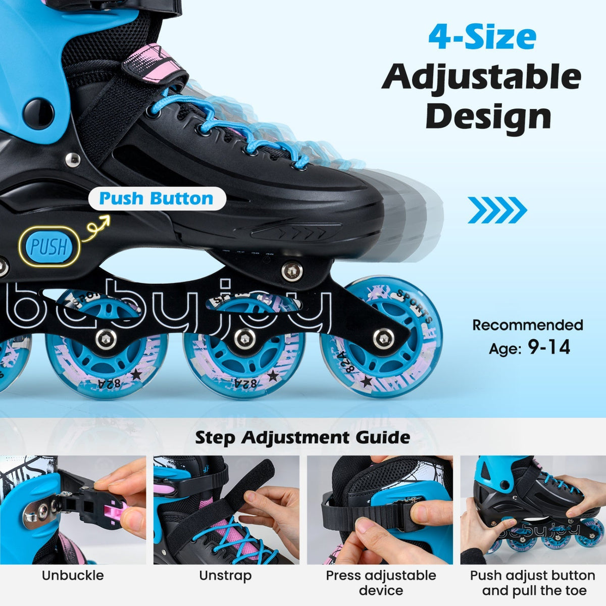 Adjustable Light-Up Kids Inline Skates Ages 9-14