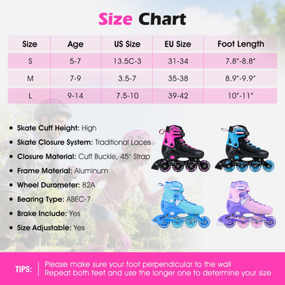 Adjustable Light-Up Kids Inline Skates Ages 9-14